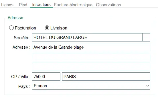 Adresse Livraison Facture Sage 50