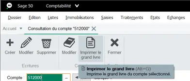 Impression du grand livre en consultation de compte